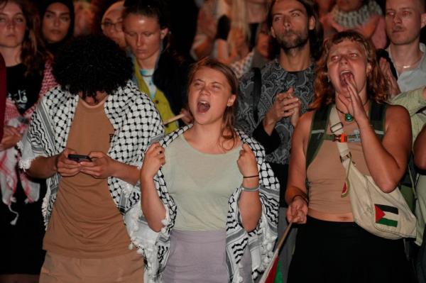 Greta Thunberg joined protestors at Copenhagen University on September 9 to demand the school cut ties with Israel