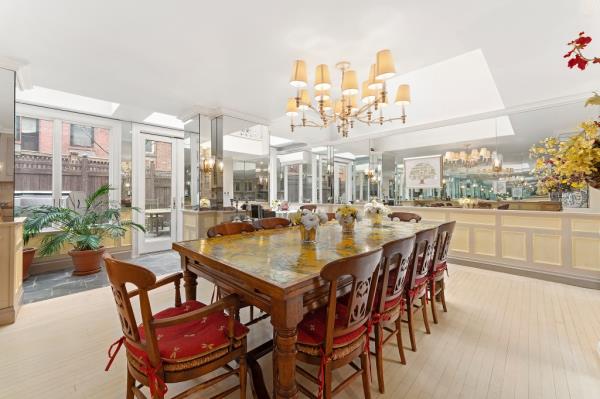 The open dining area has access to outdoor space