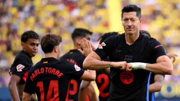 Robert Lewandowski after his opening goal of the game against Villarreal