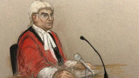 PA Media Courtroom sketch of  Judge, Mr Justice Goss