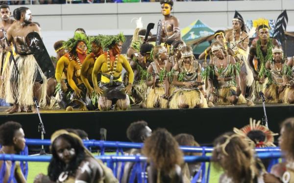 Cultural performers strutting their stuff at the opening ceremony of the 17th Pacific Games in Solomon Islands.