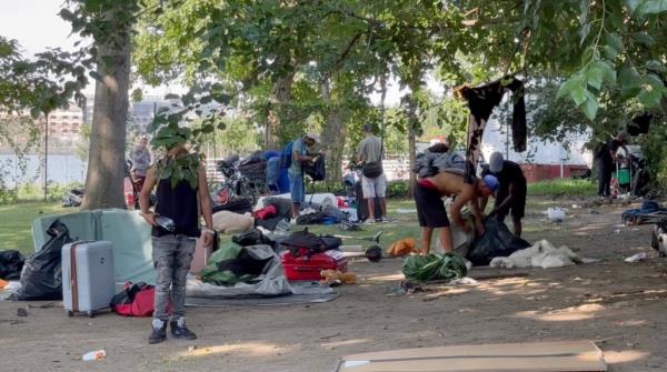 Video shows the illegal migrant encampment and market on Randalls Island being dismantled Wednesday, Aug. 14, 2024.