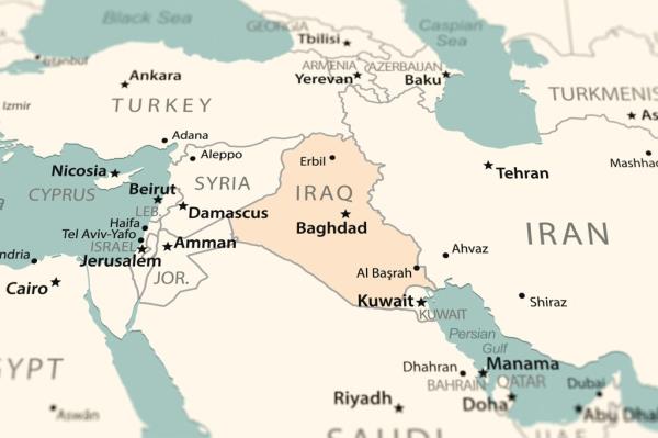 A map of various countries and regions labeled in black text