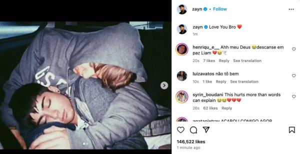 Zayn Malick's instagram tribute to Liam Payne.
