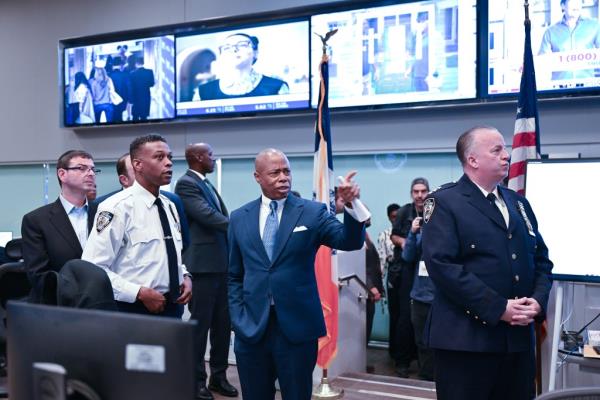 Mayor Eric Adams at NYPD operations center.