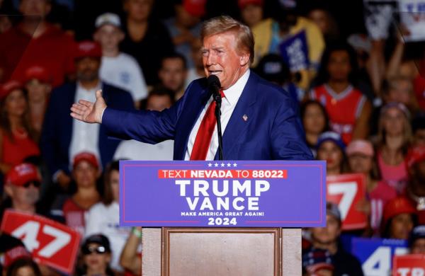 Donald Trump, Republican presidential nominee and former U.S. President, speaking at a rally in Las Vegas, Nevada.