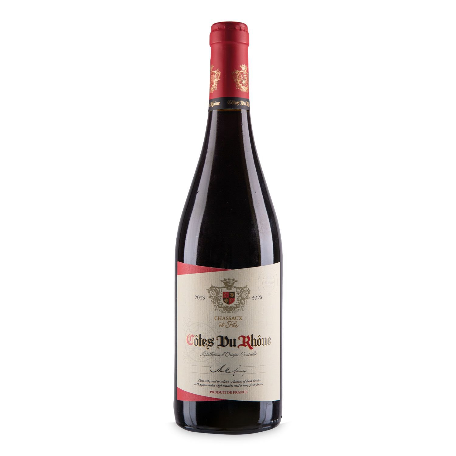 A bottle of red wine.