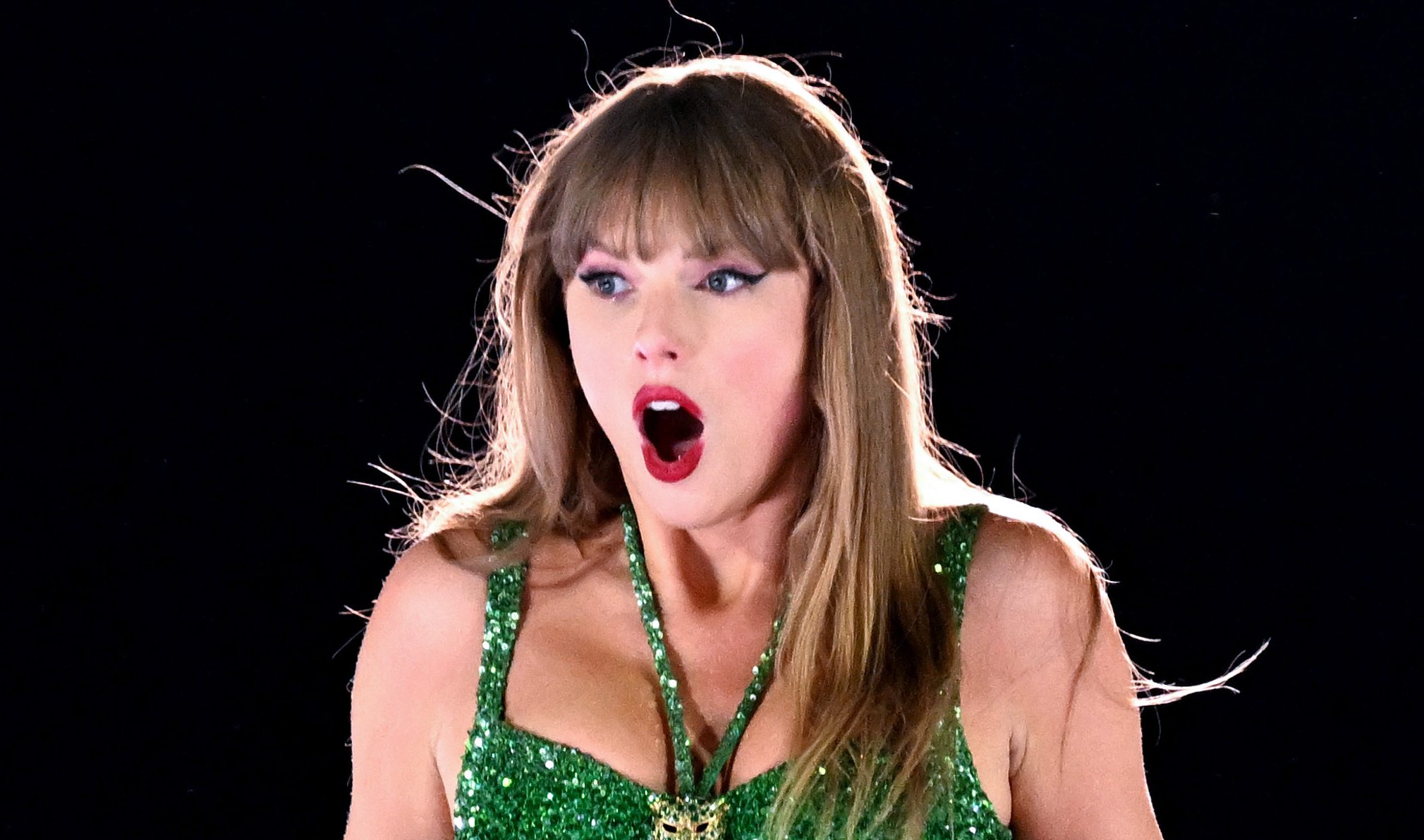 Taylor Swift gasps as she performs 1989 on stage during The Eras Tour