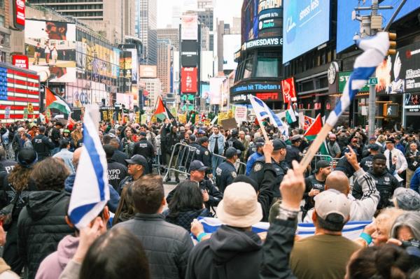 The protest came a day after Hamas brutal attack.