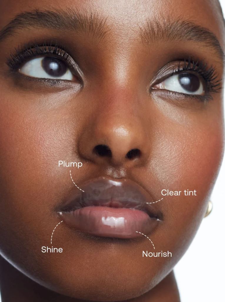 A close-up of a woman's face with the product applied