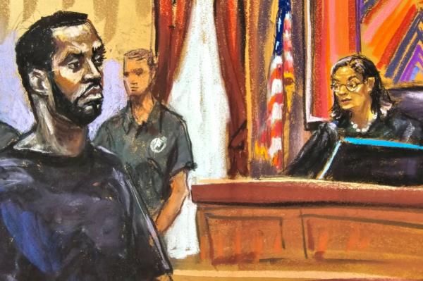 Sean "Diddy" Combs stands before U.S. Magistrate Judge Robyn Tarnofsky after prosecutors brought three criminal charges against him in federal court in the Manhattan borough of New York City, U.S., September 17, 2024