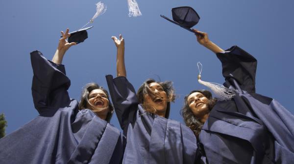 graduates throwing caps in the air