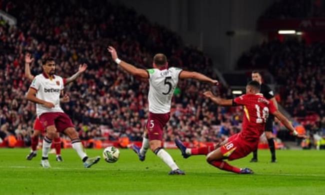 Cody Gakpo completes the scoring with Liverpool’s fifth.