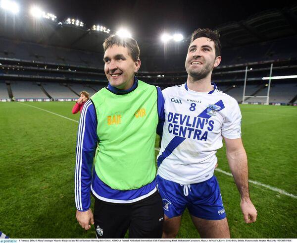 St Mary's manager Maurice Fitzgerald and Bryan Sheehan following their victory in the 2016 All-Ireland Intermediate Club Football final. Picture credit: Stephen McCarthy / SPORTSFILE