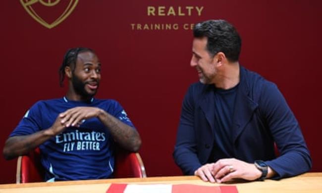 Arsenal unveil Raheem Sterling at their Colney training centre