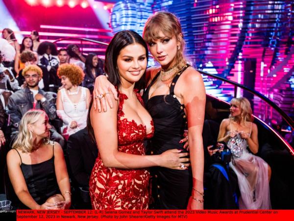 Selena Gomez and Taylor Swift attend the 2023 Video Music Awards at Prudential Center on September 12, 2023 in Newark, New Jersey.