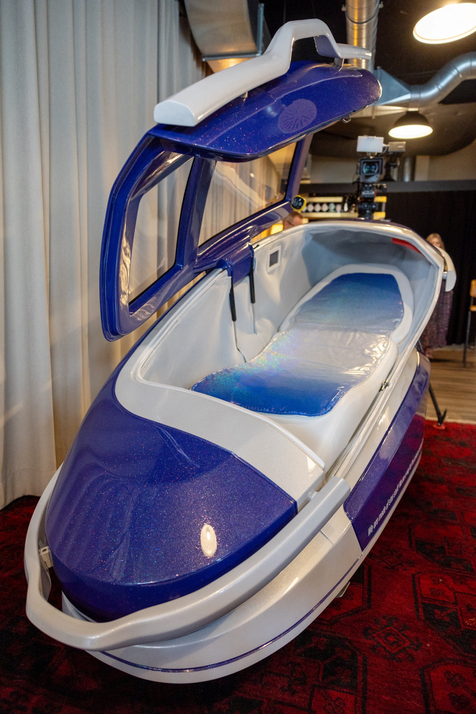 A view of the Sarco suicide machine, a 3D-printed capsule that gives the user the ultimate control over the timing of her/his death.
