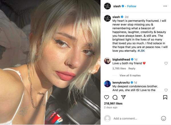 Slash's heartfelt tribute in memory of his stepdaughter.