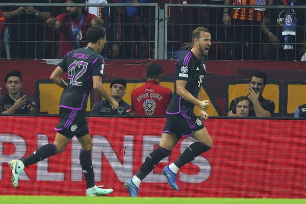YET AGAIN: Bayern's Harry Kane, right, celebrates after scoring against Galatasaray. Pic: AP Photo/Emre Otkay YET AGAIN: Bayern's Harry Kane, right, celebrates after scoring against Galatasaray. Pic: AP Photo/Emre Otkay