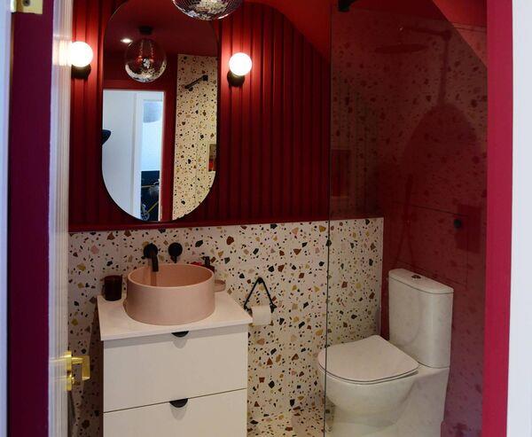 Swap out handles: Pictured here is Jennifer's downstairs bathroom. Picture: Moya Nolan Swap out handles: Pictured here is Jennifer's downstairs bathroom. Picture: Moya Nolan
