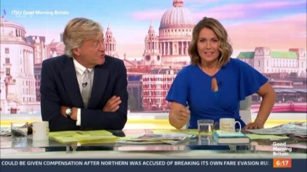 Richard Madeley telling an off colour joke about Strictly with Susanna Reid looking unimpressed on Good Morning Britain