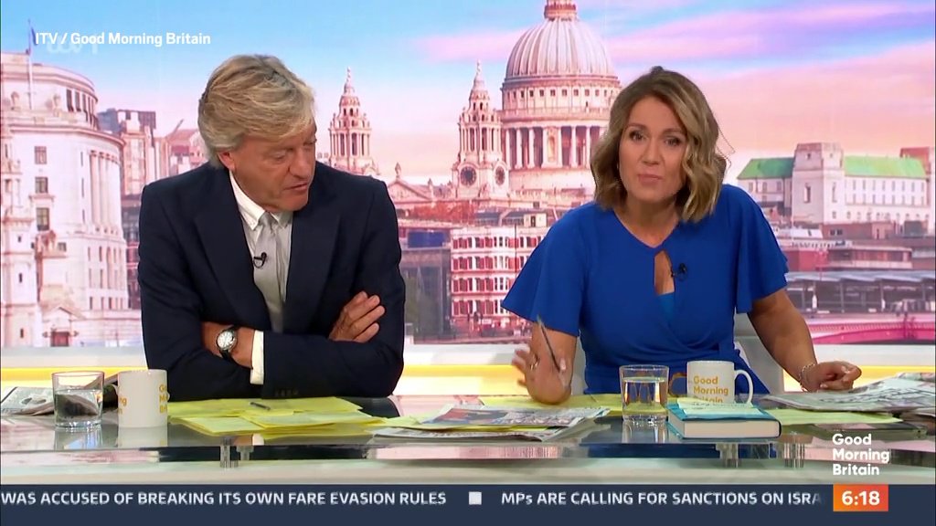 Richard Madeley telling an off colour joke about Strictly with Susanna Reid looking unimpressed on Good Morning Britain