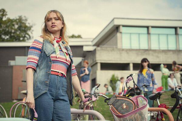 Sex Education Season 4. Aimee Lou Wood as Aimee (Left) in Sex Education Season 4. Picture: Samuel Taylor/Netflix © 2023. Sex Education Season 4. Aimee Lou Wood as Aimee (Left) in Sex Education Season 4. Picture: Samuel Taylor/Netflix © 2023.