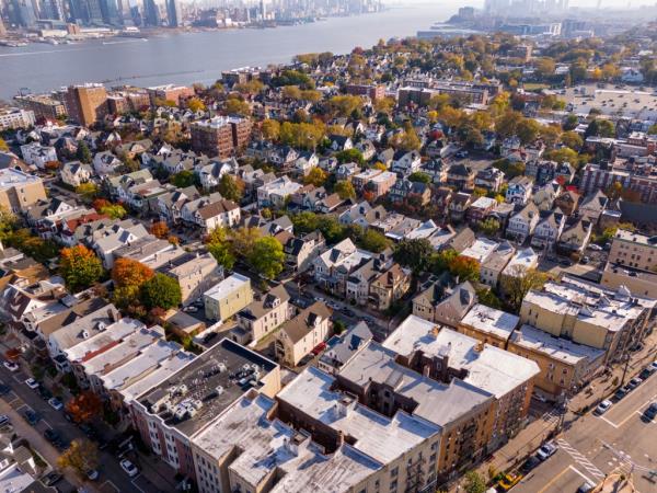 Residential townhomes in Union City NJ USA circa 2023