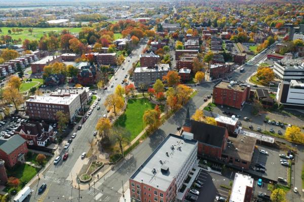 An aerial autumn scene of Hartford, Connecticut, United States