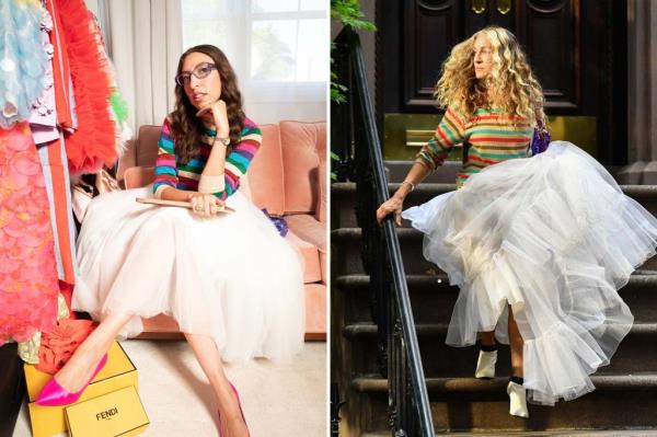 Collage of women, including Sarah Jessica Parker, sitting on stairs