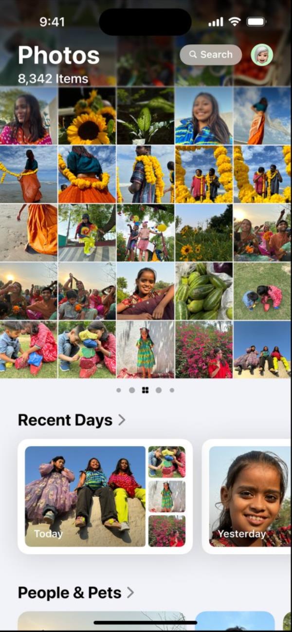 The photos app homepage.