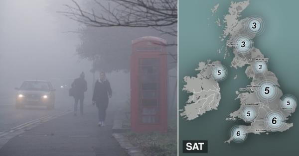 People walk in thick fog 