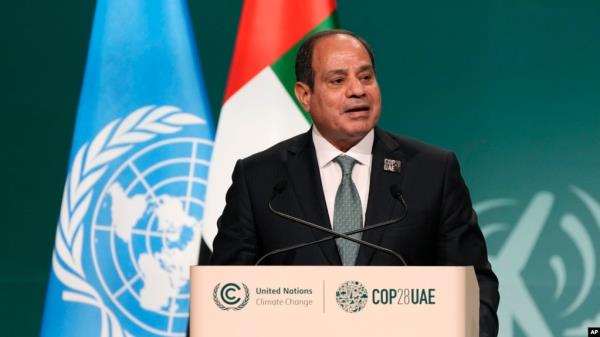 FILE - Egypt President Abdel Fattah el-Sissi speaks during a session at the COP28 U.N. Climate Summit, Dec. 1, 2023, in Dubai, United Arab Emirates. 