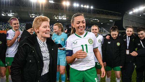 NEW ORDER: Katie McCabe and Eileen Gleeson after the Northern Ireland game. NEW ORDER: Katie McCabe and Eileen Gleeson after the Northern Ireland game.