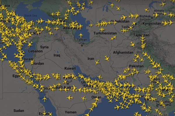 Flights were diverted from the entire Middle East airspace after Iran started firing rockets at Israel on Tuesday evening