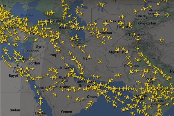 Before Iran opened fire around 7:30 p.m., the Middle East airspace was filled with commercial flights