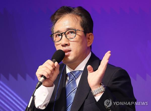 This photo, taken Sept. 27, 2024, shows Ri Il-gyu, a former counselor of political affairs at the North Korean Embassy in Cuba, speaking at a forum hosted by the Institute for National Security Strategy. (Yonhap)