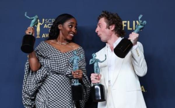 Ayo Edebiri and Jeremy Allen White at the 30th Screen Actors Guild Awards, in Los Angeles, California, U.S., February 24, 2024.