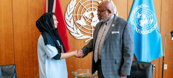 General Assembly President Dennis Francis (right) meets New York City school student Fariha Akter. General Assembly President Dennis Francis (right) meets New York City school student Fariha Akter.