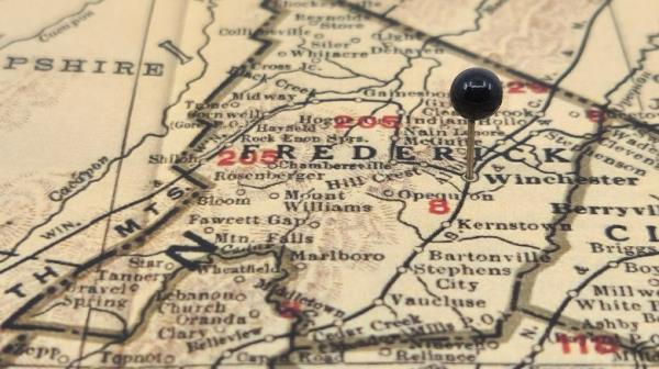 map of Virginia with a pin
