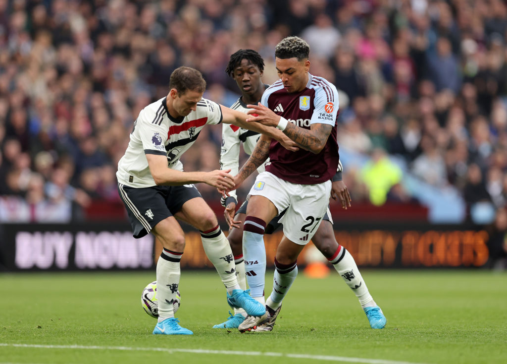 Jonny Evans in action against Aston Villa