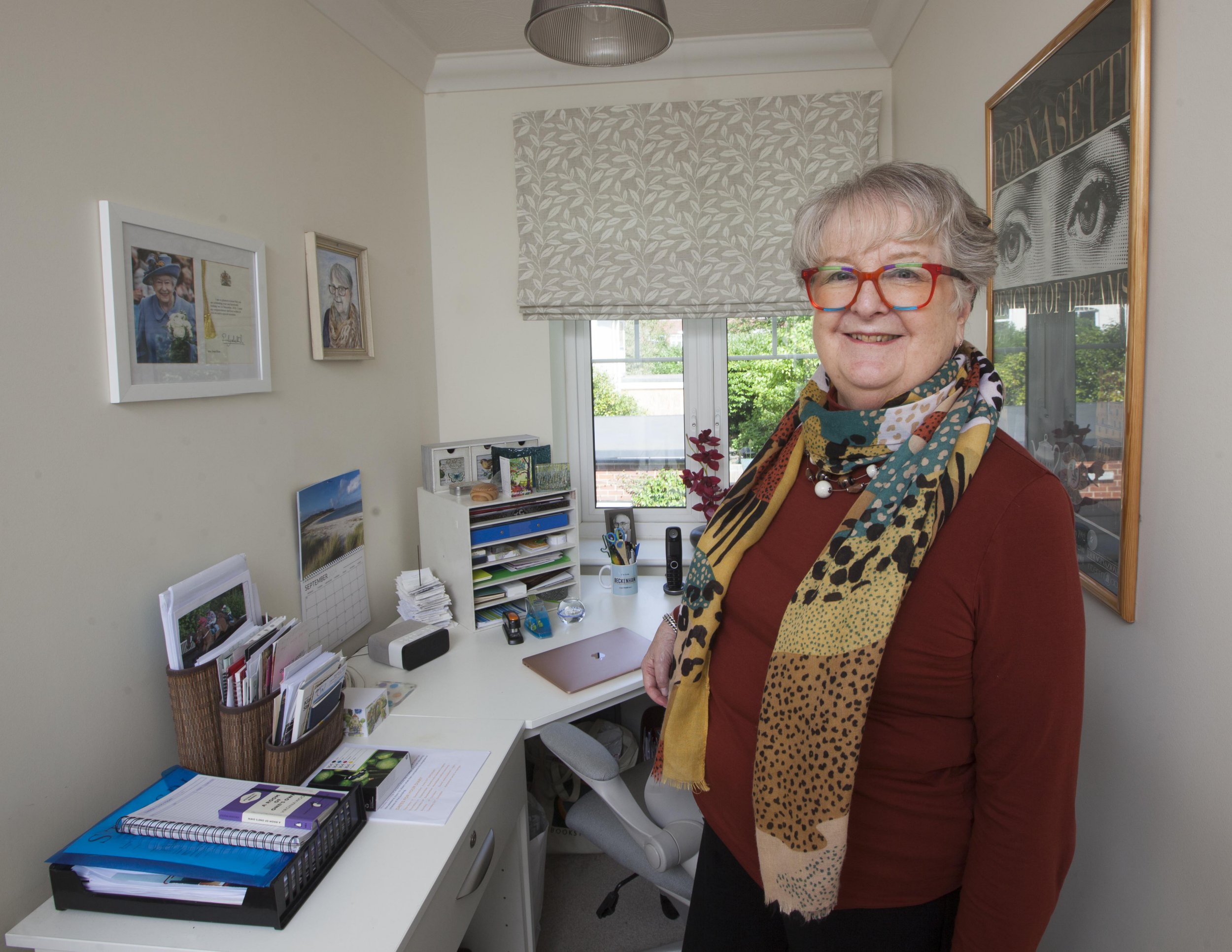 Gill Ross and her apartment in Bagshot, Surrey are the subject of a What I Own feature. This picture shows Gill Ross in the office.