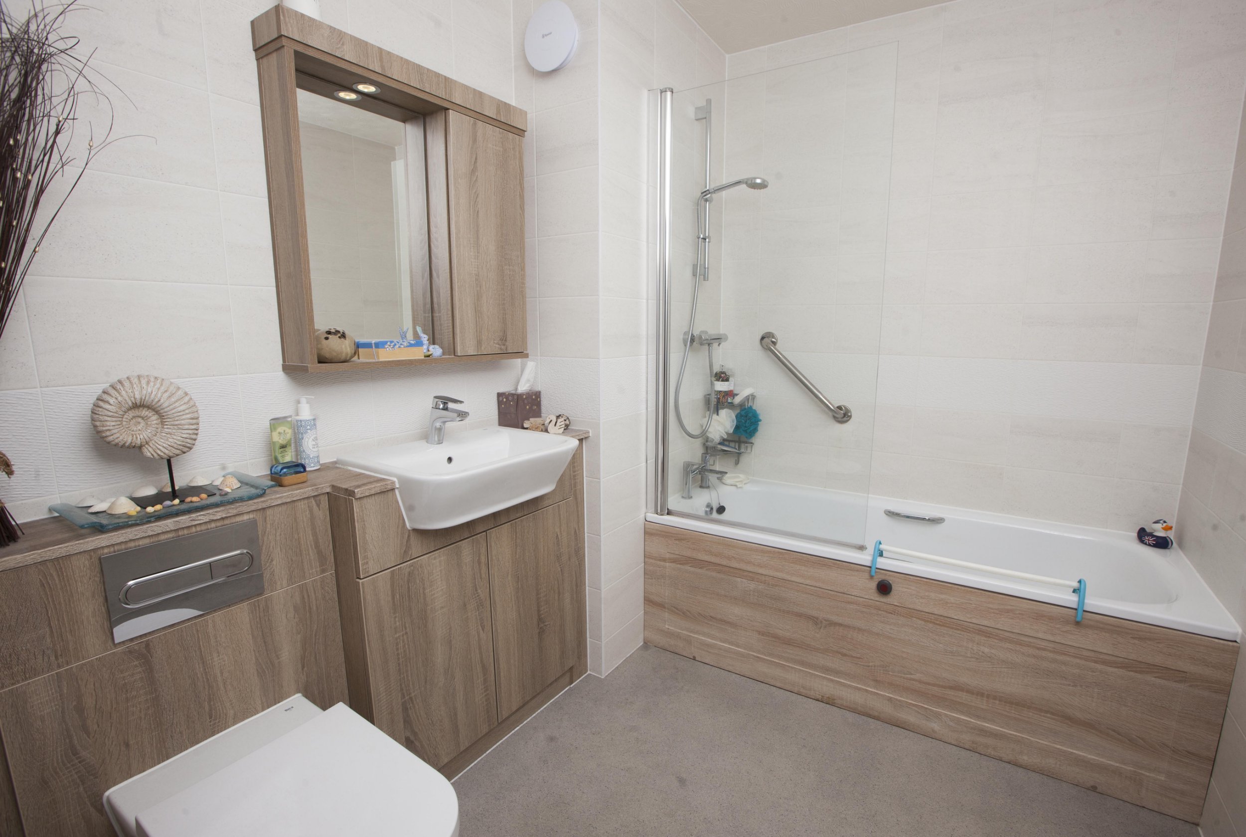 Gill Ross and her apartment in Bagshot, Surrey are the subject of a What I Own feature. This picture shows the bathroom.
