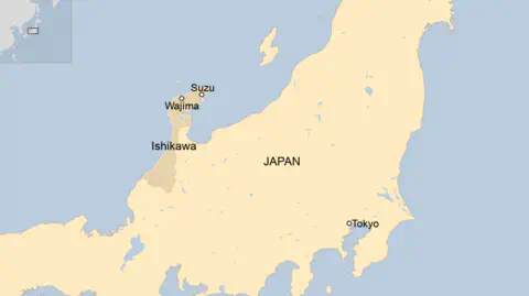 日本地图显示了石川县的輪島市和珠洲市