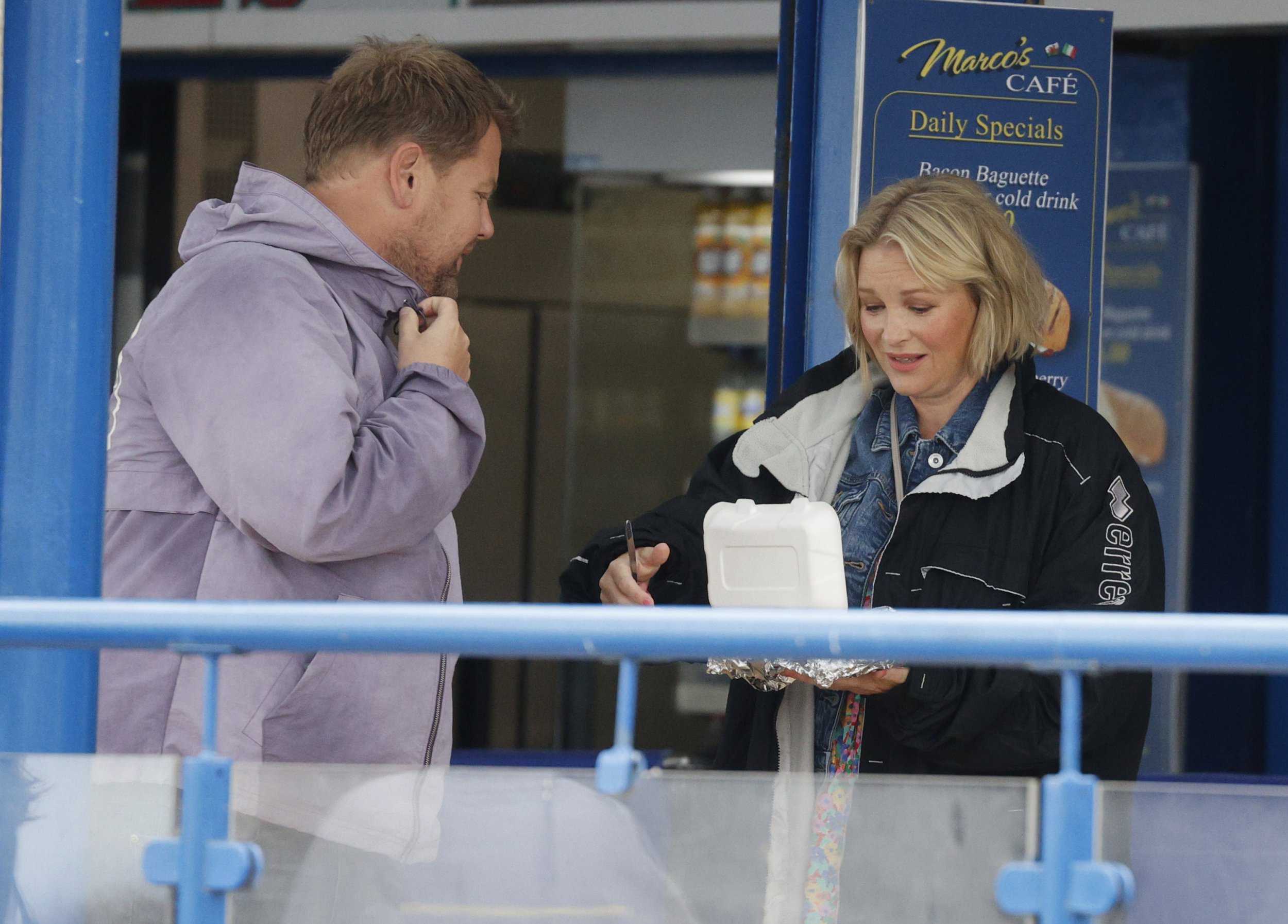 James Corden and Joanna Page filming Gavin and Stacey Christmas special