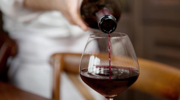 Wine poured into glass