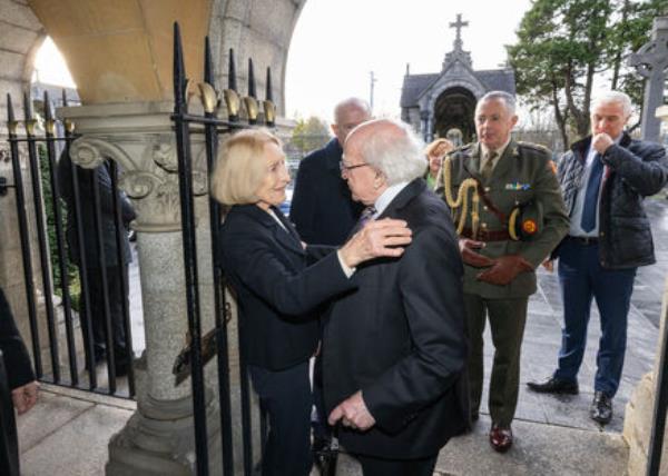 Helga Feeney greets President Michael D Higgins at the private funeral ceremony at Glasnevin Cemetery. Picture: Naoise Culhane Helga Feeney greets President Michael D Higgins at the private funeral ceremony at Glasnevin Cemetery. Picture: Naoise Culhane