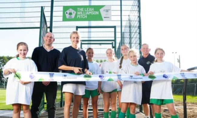 Leah Williamson cuts the ribbon on a pitch bearing her name last month