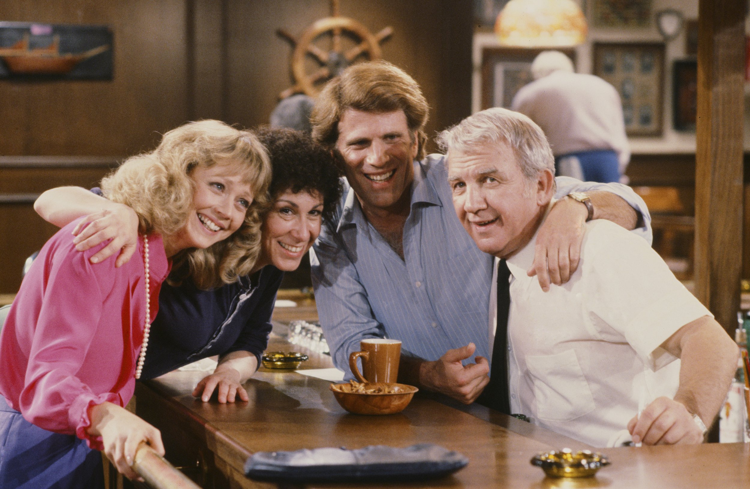 CHEERS cast Shelley Long, Rhea Perlman, Ted Danson, Nicholas Colasanto