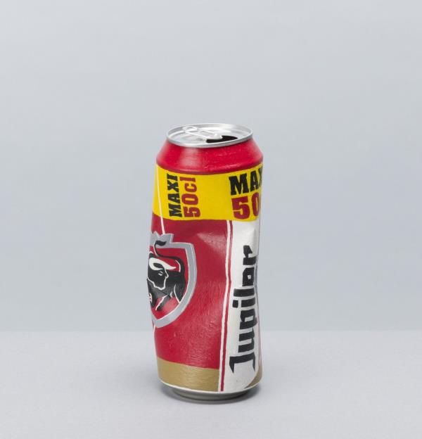 A close-up of one of the 'beer cans' from the 'All The Good Times We Spent Together' artwork by French artist Alexandre Lavet. Photo: AFP 